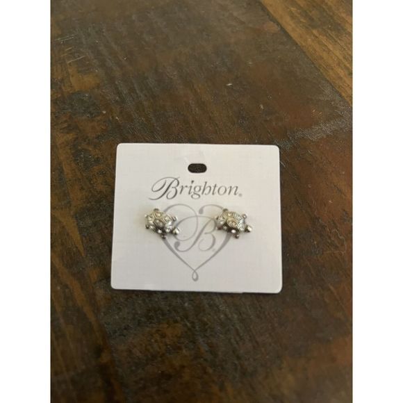 Brighton Fortune Turtles Silver Crystal Mini Post Earrings Studs Jewelry New - Picture 1 of 2
